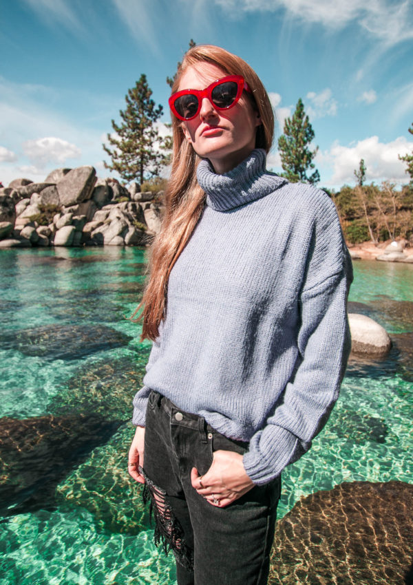Blue Knit Sweater at Lake Tahoe