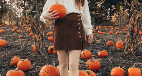 Sweater and Skirt Outfit At The Pumpkin Patch