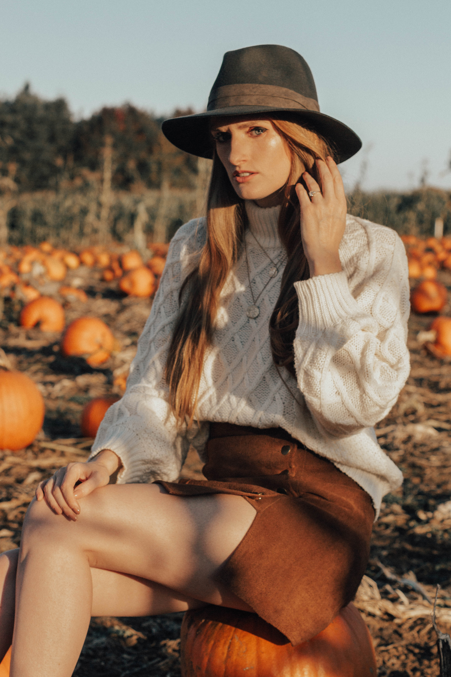 Sweater and Skirt Outfit At The Pumpkin Patch