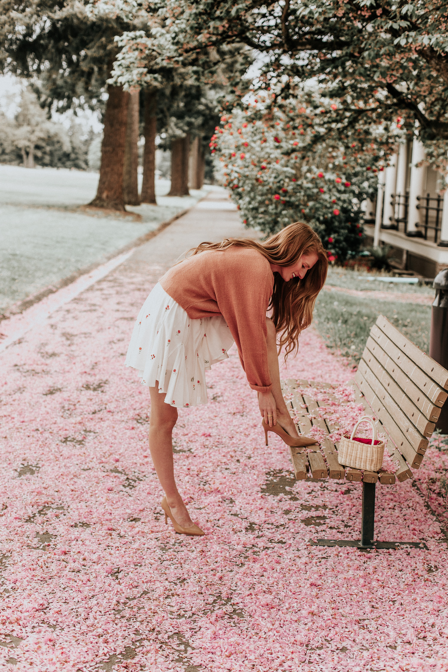 Floral Miniskirt & Cherry Blossom Petals